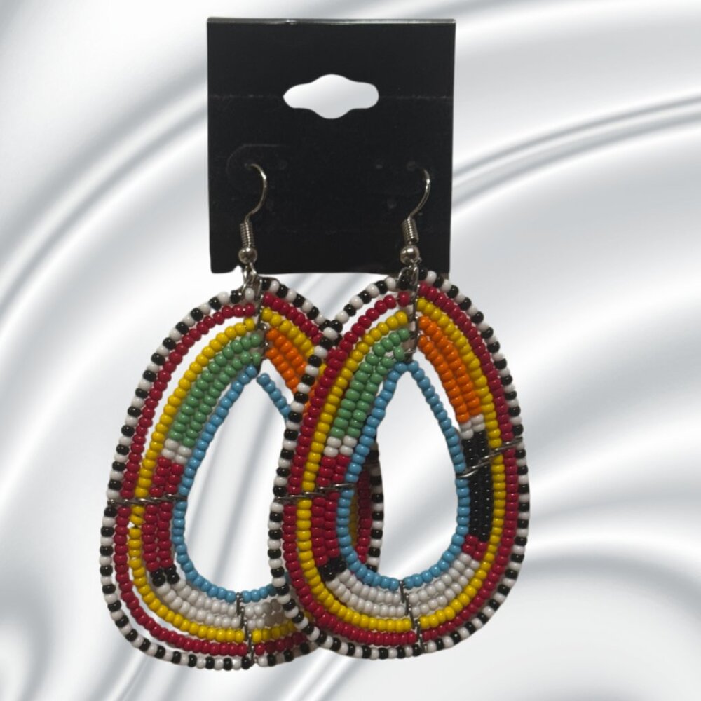 Rainbow Beaded Double Hoop Earrings NWT Boho Boutique PRICE DROP